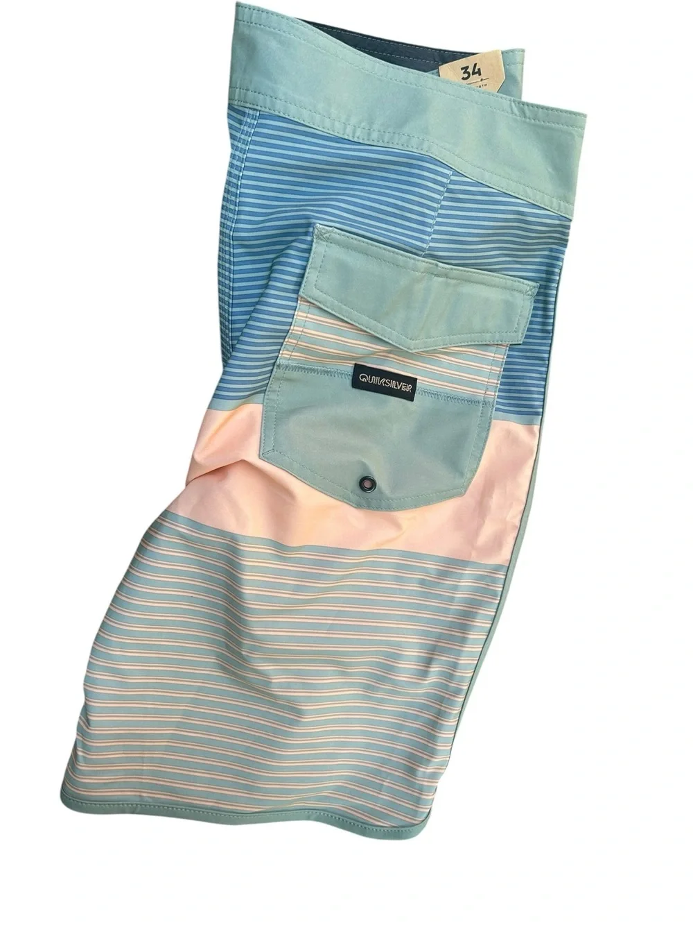 Quicksilver Highline 20” Striped Swim Trunks Size 34  NWT